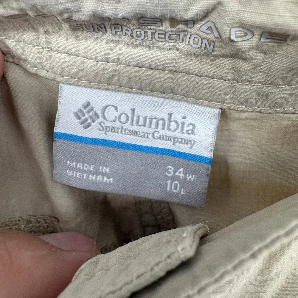 Columbia Backshade Shorts Mens 34Wx10L Khaki Tan Regular Fit Cargo Solid